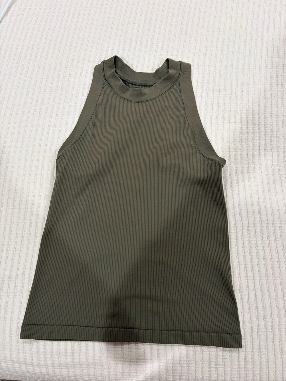 Athleta Olive Ribbed High-Neck Tank